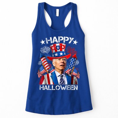 Funny Joe Biden Happy Halloween 4th Of July Firework Womens Tank Top