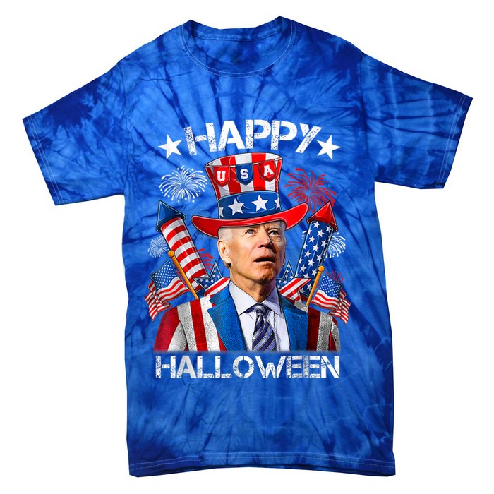 Funny Joe Biden Happy Halloween 4th Of July Firework Tie-Dye T-Shirt
