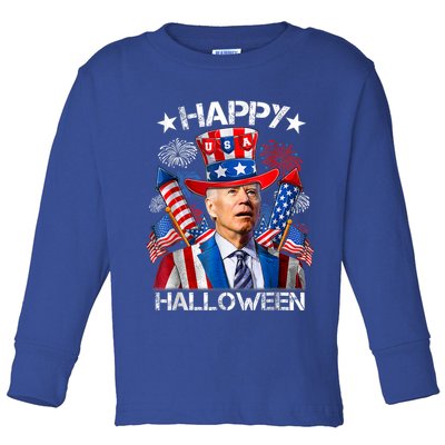 Funny Joe Biden Happy Halloween 4th Of July Firework Toddler Long Sleeve Shirt