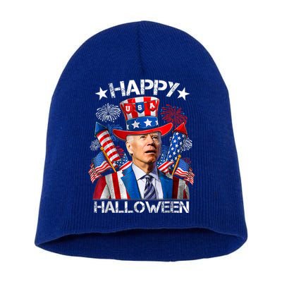 Funny Joe Biden Happy Halloween 4th Of July Firework Short Acrylic Beanie