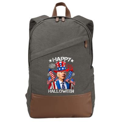 Funny Joe Biden Happy Halloween 4th Of July Firework Cotton Canvas Backpack