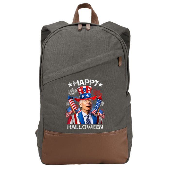 Funny Joe Biden Happy Halloween 4th Of July Firework Cotton Canvas Backpack