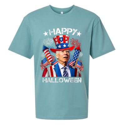 Funny Joe Biden Happy Halloween 4th Of July Firework Sueded Cloud Jersey T-Shirt