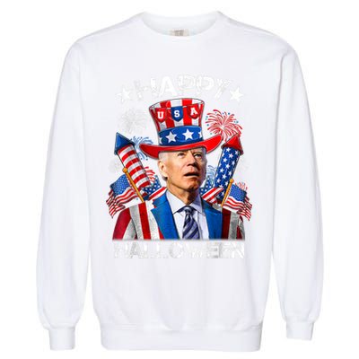 Funny Joe Biden Happy Halloween 4th Of July Firework Garment-Dyed Sweatshirt