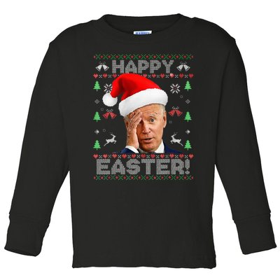 Funny Joe Biden Happy Easter Ugly Christmas Toddler Long Sleeve Shirt