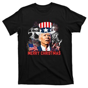 Funny Joe Biden Happy Christmas In July USA Flag T-Shirt