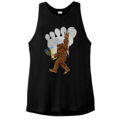 Funny Jewish Bigfoot Menorah Happy Hanukkah Chanukah Pajamas Ladies PosiCharge Tri-Blend Wicking Tank