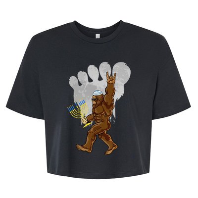 Funny Jewish Bigfoot Menorah Happy Hanukkah Chanukah Pajamas Bella+Canvas Jersey Crop Tee