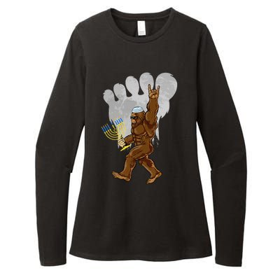 Funny Jewish Bigfoot Menorah Happy Hanukkah Chanukah Pajamas Womens CVC Long Sleeve Shirt