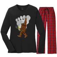 Funny Jewish Bigfoot Menorah Happy Hanukkah Chanukah Pajamas Women's Long Sleeve Flannel Pajama Set 