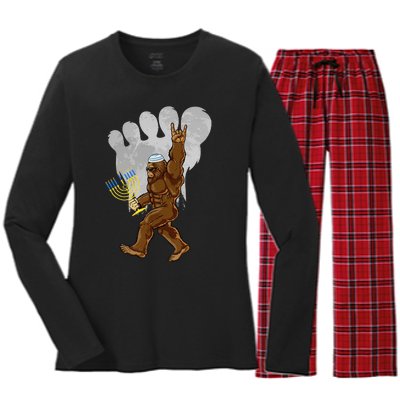 Funny Jewish Bigfoot Menorah Happy Hanukkah Chanukah Pajamas Women's Long Sleeve Flannel Pajama Set 