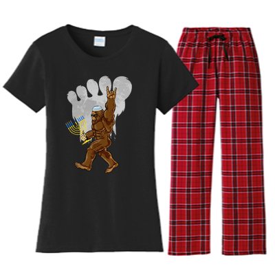 Funny Jewish Bigfoot Menorah Happy Hanukkah Chanukah Pajamas Women's Flannel Pajama Set