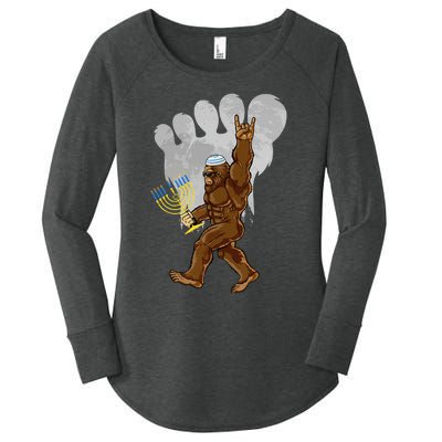 Funny Jewish Bigfoot Menorah Happy Hanukkah Chanukah Pajamas Women's Perfect Tri Tunic Long Sleeve Shirt