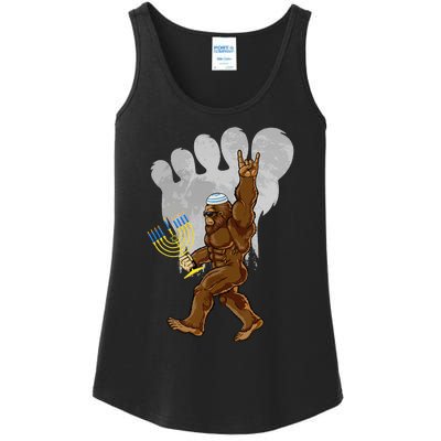 Funny Jewish Bigfoot Menorah Happy Hanukkah Chanukah Pajamas Ladies Essential Tank