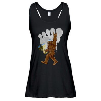 Funny Jewish Bigfoot Menorah Happy Hanukkah Chanukah Pajamas Ladies Essential Flowy Tank