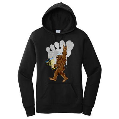 Funny Jewish Bigfoot Menorah Happy Hanukkah Chanukah Pajamas Women's Pullover Hoodie