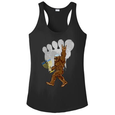 Funny Jewish Bigfoot Menorah Happy Hanukkah Chanukah Pajamas Ladies PosiCharge Competitor Racerback Tank