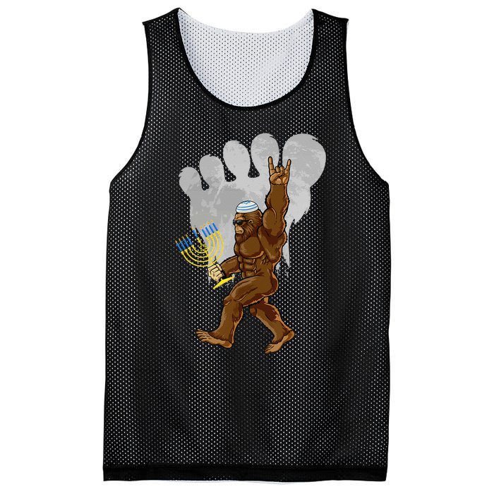 Funny Jewish Bigfoot Menorah Happy Hanukkah Chanukah Pajamas Mesh Reversible Basketball Jersey Tank