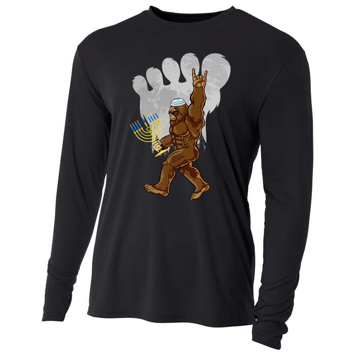 Funny Jewish Bigfoot Menorah Happy Hanukkah Chanukah Pajamas Cooling Performance Long Sleeve Crew