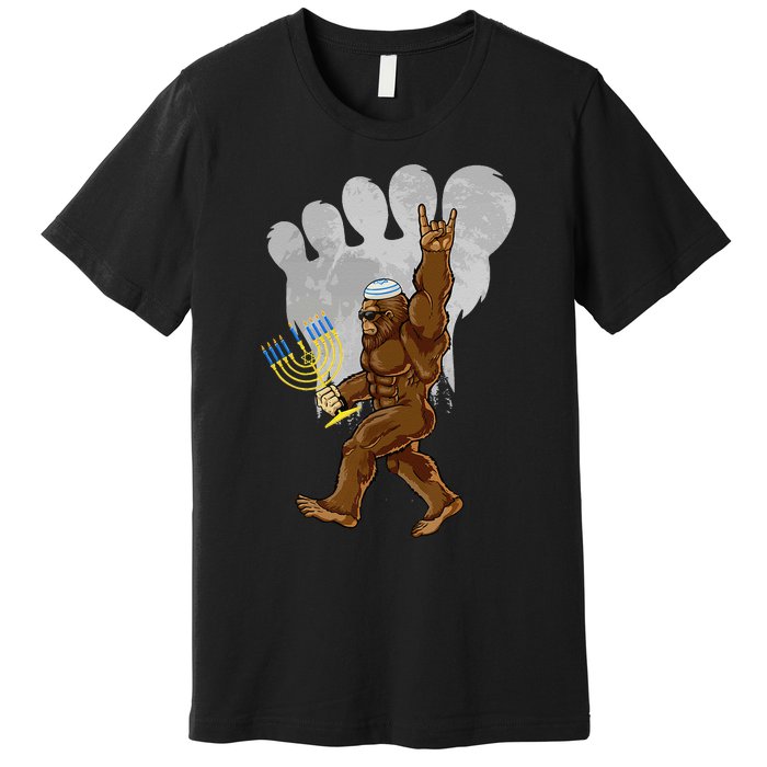 Funny Jewish Bigfoot Menorah Happy Hanukkah Chanukah Pajamas Premium T-Shirt