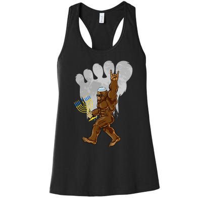 Funny Jewish Bigfoot Menorah Happy Hanukkah Chanukah Pajamas Women's Racerback Tank