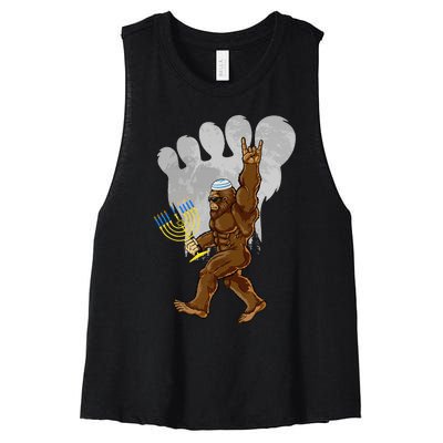 Funny Jewish Bigfoot Menorah Happy Hanukkah Chanukah Pajamas Women's Racerback Cropped Tank