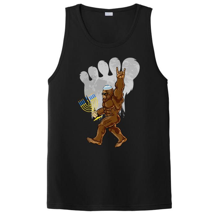 Funny Jewish Bigfoot Menorah Happy Hanukkah Chanukah Pajamas PosiCharge Competitor Tank