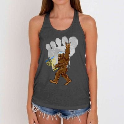 Funny Jewish Bigfoot Menorah Happy Hanukkah Chanukah Pajamas Women's Knotted Racerback Tank