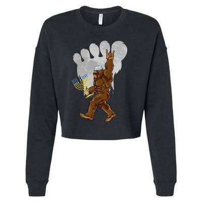 Funny Jewish Bigfoot Menorah Happy Hanukkah Chanukah Pajamas Cropped Pullover Crew