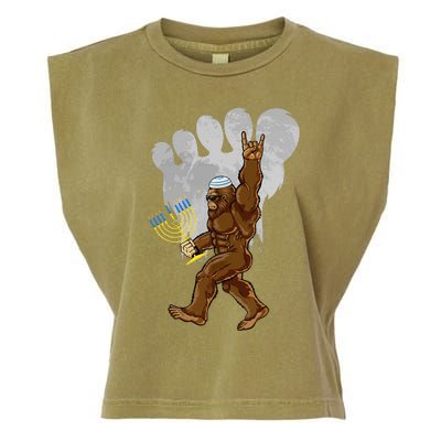 Funny Jewish Bigfoot Menorah Happy Hanukkah Chanukah Pajamas Garment-Dyed Women's Muscle Tee