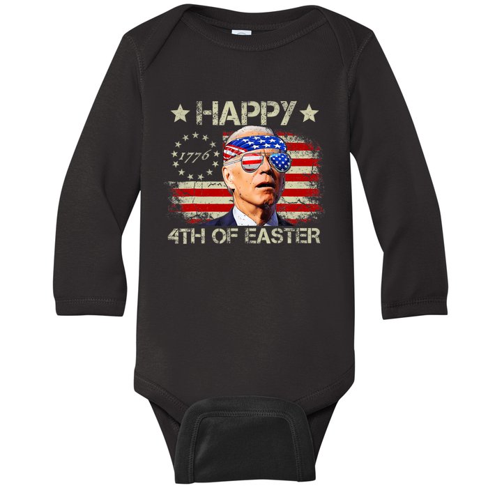 Funny Joe Biden 4th Of July Happy 4th Of Easter Us Flag Baby Long Sleeve Bodysuit