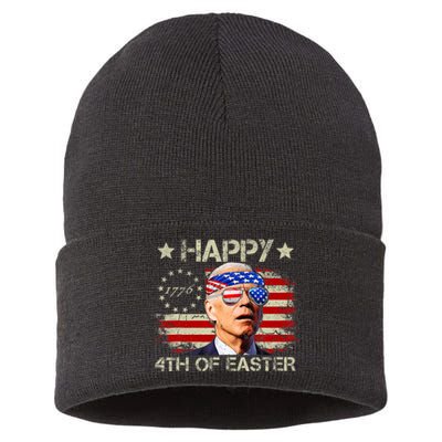 Funny Joe Biden 4th Of July Happy 4th Of Easter Us Flag Sustainable Knit Beanie