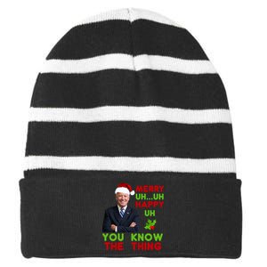 Funny Joe Biden Christmas Striped Beanie with Solid Band