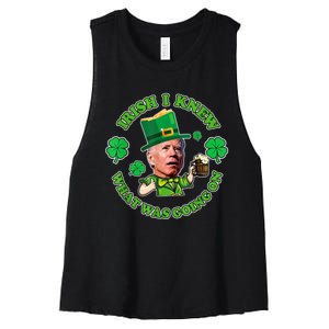 Funny Joe Biden Confused Saint Patricks Day Irish I Knew Women's Racerback Cropped Tank