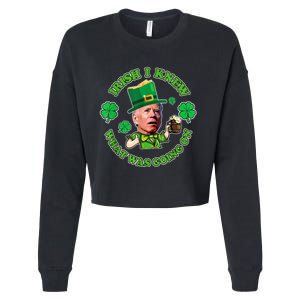 Funny Joe Biden Confused Saint Patricks Day Irish I Knew Cropped Pullover Crew