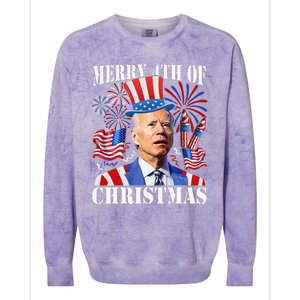 Funny Joe Biden Merry 4th Of Christmas 4th Of July Firework Colorblast Crewneck Sweatshirt