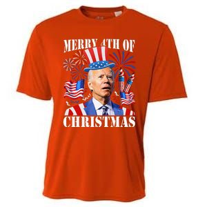 Funny Joe Biden Merry 4th Of Christmas 4th Of July Firework Cooling Performance Crew T-Shirt