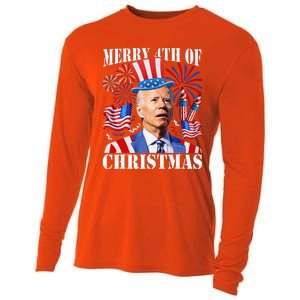 Funny Joe Biden Merry 4th Of Christmas 4th Of July Firework Cooling Performance Long Sleeve Crew