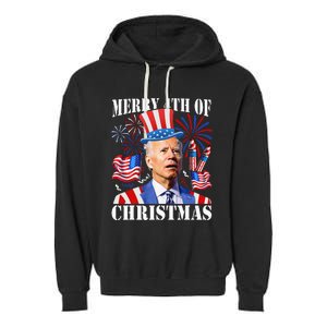 Funny Joe Biden Merry 4th Of Christmas 4th Of July Firework Garment-Dyed Fleece Hoodie