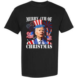 Funny Joe Biden Merry 4th Of Christmas 4th Of July Firework Garment-Dyed Heavyweight T-Shirt