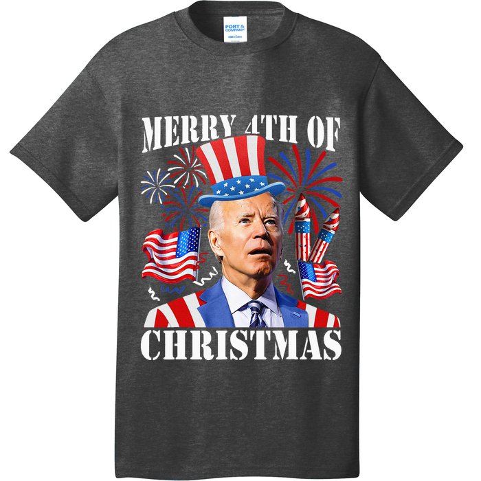 Funny Joe Biden Merry 4th Of Christmas 4th Of July Firework T-Shirt