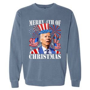 Funny Joe Biden Merry 4th Of Christmas 4th Of July Firework Garment-Dyed Sweatshirt