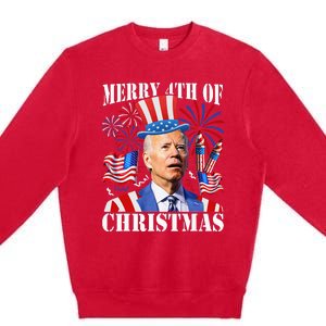 Funny Joe Biden Merry 4th Of Christmas 4th Of July Firework Premium Crewneck Sweatshirt