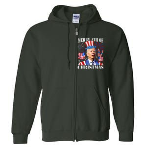 Funny Joe Biden Merry 4th Of Christmas 4th Of July Firework Full Zip Hoodie