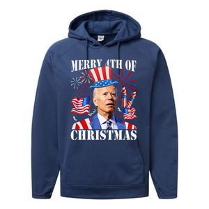 Funny Joe Biden Merry 4th Of Christmas 4th Of July Firework Performance Fleece Hoodie