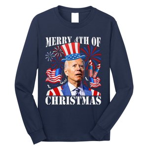 Funny Joe Biden Merry 4th Of Christmas 4th Of July Firework Long Sleeve Shirt