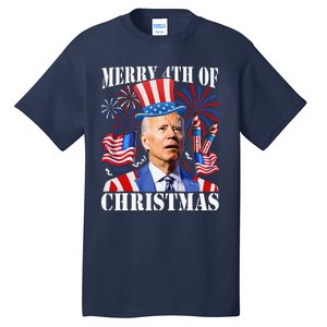 Funny Joe Biden Merry 4th Of Christmas 4th Of July Firework Tall T-Shirt