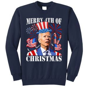 Funny Joe Biden Merry 4th Of Christmas 4th Of July Firework Tall Sweatshirt