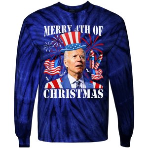 Funny Joe Biden Merry 4th Of Christmas 4th Of July Firework Tie-Dye Long Sleeve Shirt