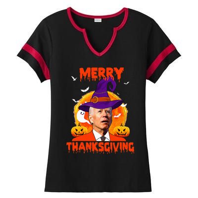 Funny Joe Biden Merry Thanksgiving Confused Happy Halloween Ladies Halftime Notch Neck Tee